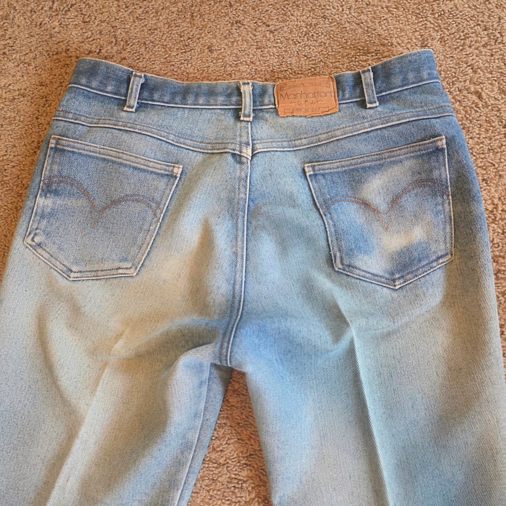 Vintage Manhattan Mens Light Wash Straight‎ Leg Jeans Made in USA 36x34 Blue - Picture 8 of 9